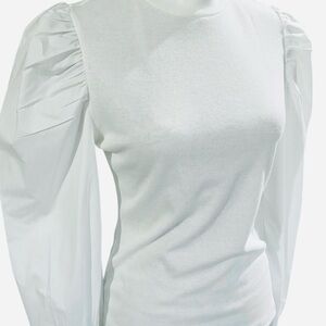 SHEIN White Puff Sleeve Blouse Ribbed Body NWOT